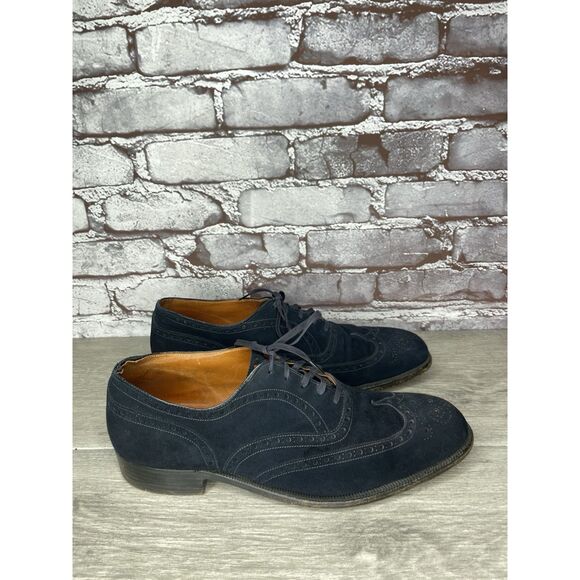 Saks Fifth Ave Blue Suede Leather Wingtip Oxfords Lace Up Shoes Men’s 8M US/41EU - Picture 13 of 16